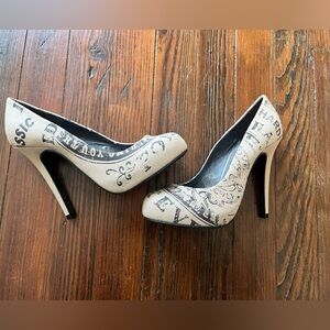 Ed Hardy Rare Mato Beige Graphic Women's Heels